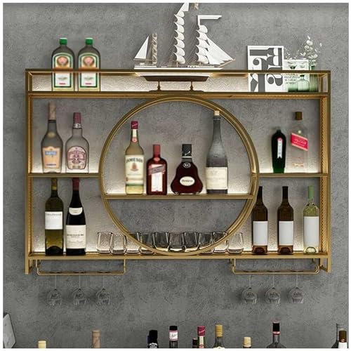 Wandmontiertes Weinregal, Wandbar, Wand Flaschenhalter, KüChenregal HäNgend Weinregale, Für Heim Feste Und Partys (Gold 39 * 6 * 31in)