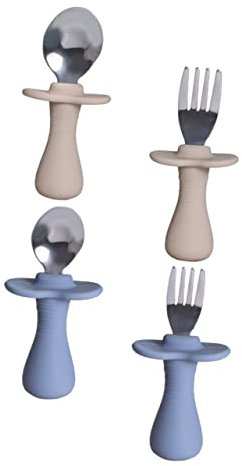 MOLUCKFU 2sätze Kinderbesteckset Mit Gabeln Und Löffeln Für Kleinkinder Besteck Aus Edelstahl Und Silikon Esslöffel Und Gabeln Für Junge Mädchen Lerngeschirr Für Kleinkinder