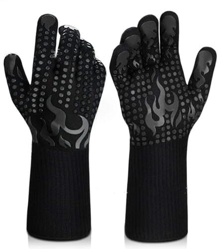 Guanti da forno lunghi resistenti al calore, resistenti alle alte temperature di 800 °C, con guanti in silicone resistenti al calore e antiscivolo, adatti per grigliare, cucinare e cuocere al forno