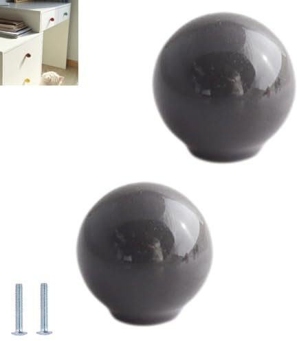 2 boutons de placard gris à trou unique, boutons d'armoire ronds colorés en céramique, poignées de tiroir rondes colorées et mignonnes en céramique.