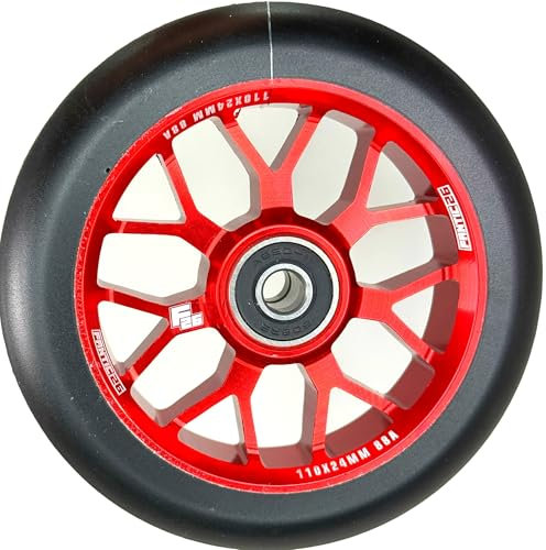 Fantic26 Spy7 Stunt Scooter Rolle I Trick I Tret I Kinder I Roller I Reifen I Rad I Ersatz I Wheel I 110mm I ABEC-11 I Schnell I Leise I Park I Street (Rot/PU Schwarz)