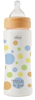 Chicco Biberon Perfect Easy Flusso Veloce, con Tettarella Physio in Morbido Silicone Soft Sense, Anticolica, Riduce Rigurgito e Irritabilità, Bottiglia in Plastica da 330ml, 4 Mesi+, Bambino