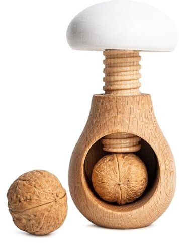 Creative Home Casse Noix Casse-Noisette en Bois Blanc | Broyeur Manuel pour la Cuisine | 10 x 7 cm | Forme de Champignon | Hêtre Naturel | avec Mécanisme à Vis | Solide et Durable