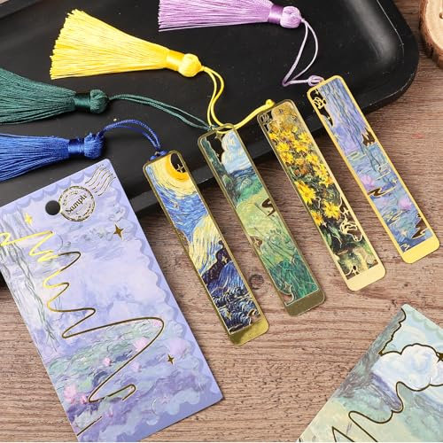 Yoosso 4 Stück Lesezeichen, Metall im Ölgemälde-Stil, Schöne Lesezeichen Bookmark für Frauen Lehrer Geschenk