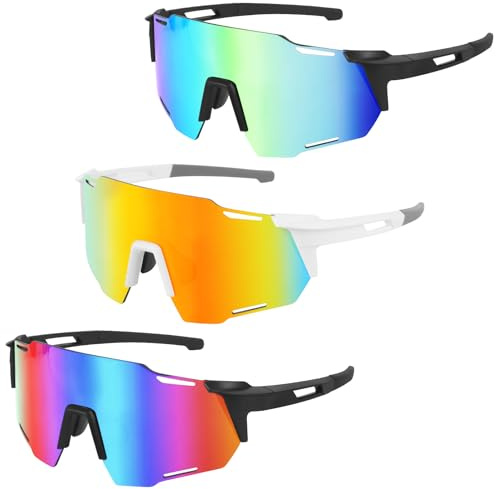 DAJASD Schnelle Brille Rave, 3 Stück Fahrradbrille Herren Damen, Sport Sonnenbrille, UV400 Schutzbrille, Polarisiert, Winddicht für Herren Damen für Angeln Rennrad Sport