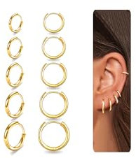 Kenivira 5 Paar Kleine Gold Creolen für Damen Hypoallergen Cartilage Ohrringe Creolen Set Schlafen Ohrringe für Mehrere Piercings 6/8/10/12/14MM