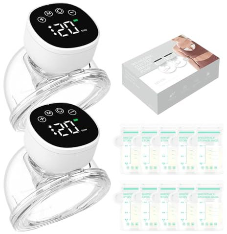 Tiralatte Elettrico Indossabile Portatile ,3 Modalità e 9 Livelli,Tiralatte Neonati Elettrico con Display LCD, Silenzioso Indolore,10 Sacchetti per la Conservazione del Latte Gratuiti (Nero, 2)