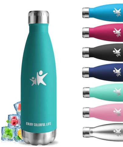 Botella Agua Acero Inoxidable, 500ml Botella Termica, sin BPA, Cantimplora Acero Inoxidable, A Prueba de Fugas, Botella Aluminio, Aislamiento al Vacío, Botella Agua para Escuela, Cafetería, Oficina