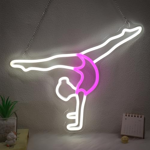 OkiyiD Turnen Neonschild für Mädchen - Gymnastik LED Wanddekoration, Rosa Turnen Neon Licht für Mädchenzimmer, Tanzstudio - Geschenk für Turnerin, 5 V USB-Stromversorgung mit hängenden Kettenhaken
