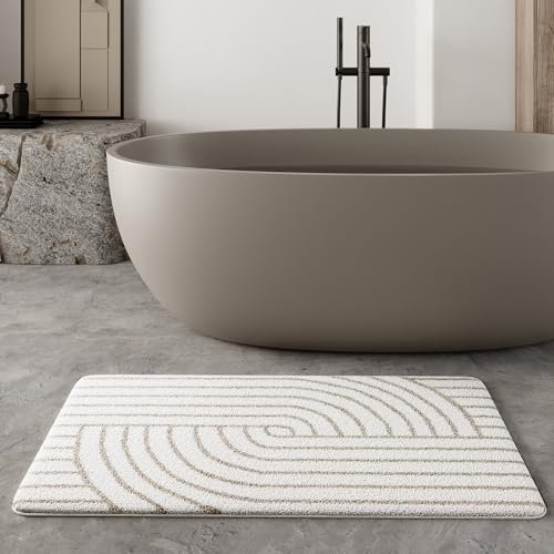 WECONhome Hilda – Moderner Retro-Badteppich mit Rutschfester Rückseite, Standard 100 by Oeko-TEX Zertifiziert & maschinenwaschbar – Weich, pflegeleicht & stilvoll fürs Badezimmer (80 x 150 cm, weiß)