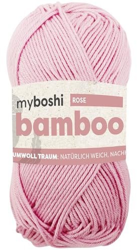 myboshi Bamboo, natürlich weiches Bambus-Baumwollgarn, zum Häkeln und Stricken, strapazierfähig, 50g, 125m, Rosa (Rose), 1 Knäuel