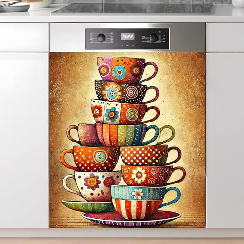 AOHMPT Geschirrspüler-Magnet-Aufkleber, Abdeckung für Kühlschrank, Kühlschranktür, Haushaltsgeräte, Aufkleber (farbige Schalen, 58,5 x 65 cm)