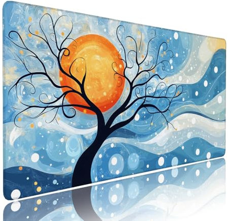 Grand Tapis de Souris XXL Bleu Tapis Bureau avec Base Anti-Dérapage, Design Durable et Imperméable, sous Main à Bords Cousus Clavier Mouse Pad Coucher Soleil 600x300x3mm pour Gamer PC Portable d-792