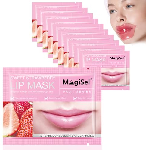 Set de Fresa Mascarillas para Labios, Mascarilla Labial Nutritivo Hidratante, Tratamiento Labial, Suaviza el contorno los labios, Ilumina el color los labios, Mejora secos y ásperos (20 Unidades)