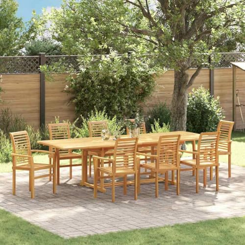 QUAHEAS Garten Essgruppe 9-teilig, Braun, 280x100x75 cm, Massivholz Teak, rustikale Outdoor-Möbel für Terrasse, Balkon, Essbereich