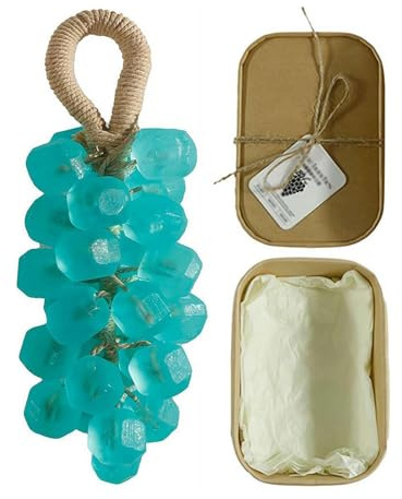 Grape Soap On A Rope, Handmade Grapes Cluster Shaped Soaps with Gift Box, Crystal Transparent Decorative Soaps, Handcrafted Grapes Cluster on a Rope (1, Blue)