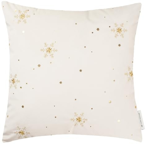 TOM TAILOR Weihnachtskissen Creme Beige – Funkelnde Sterne – Kissenbezug Weihnachten Schneeflocke Weihnachtsmotiv – Deko Kissenbezuge 40x40cm kuschelig weich, für Sofa Bett & als Geschenkidee