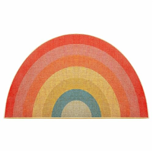 Rainbow Doormat Half Circle Colorful Rug Semicircle Front Door Welcome Mat | Non Slip Rubber, Linen, 43x76cm, Welcome Entrance Rug, Outdoor Indoor Floor Mat, Inside Outside Entry Mat For Porch Entryway