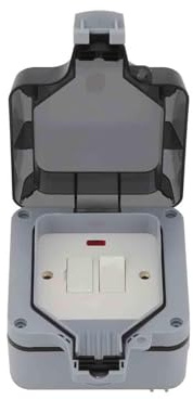 EVERGOODS Outdoor Waterproof Socket IP66,13A Double Switched Plug Socket with Cover, Weatherproof Wall Electrical Outlet, 2 Gang Power Socket Box for Garden, Garage & Outdoor Use (Outdoor Switch)