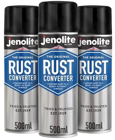 JENOLITE Rust Converter Spray 3 x 500ml - Aerosol Rust Treatment for Metal | Fast-Acting Epoxy Based Rust Treatment & Inhibitor for Metal - Converts Corrosion into a Stable, Ready-to-Paint Surface