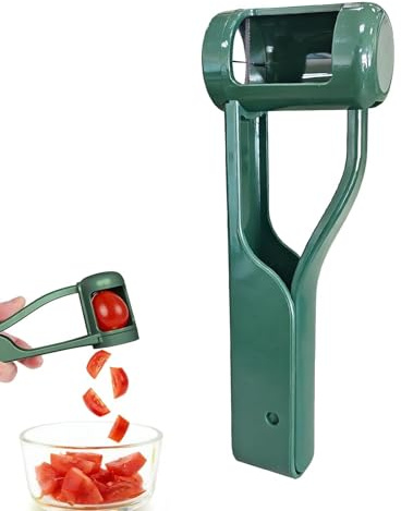 Peladora de Frutas y Rebanadora Cortador de Uvas, Cortadora Acero Inoxidable Fresas Tomates Cherry, Corta Cuartos sin Aplastar, Fácil Uso Una Mano, Lavavajillas, Ensaladas Pasteles Decoración