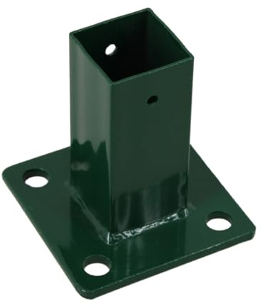 Galaflor - Pfostenträger Bodenplatte 40x40mm Zaunpfosten Bodenhülse Grün | Pfostenhalter zum Aufschrauben - Moosgrün RAL 6005 - 100x110mm Montageplatte für Gartenzaun & Sichtschutz