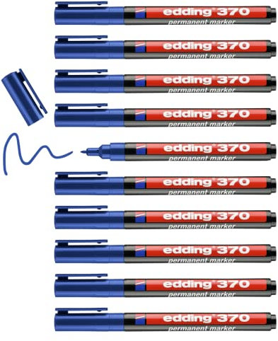 Edding E-370 – Set di 10 pennarelli indelebili a punta conica 1 mm blu