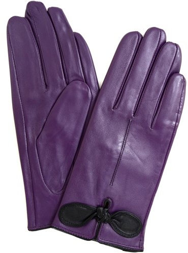 Snugrugs Damen-Handschuh aus weichem Premium-Leder mit klassischer Doppelnaht, Schleifen-Design und warmem Fleecefutter, lila Schleife Gr. xl, violett