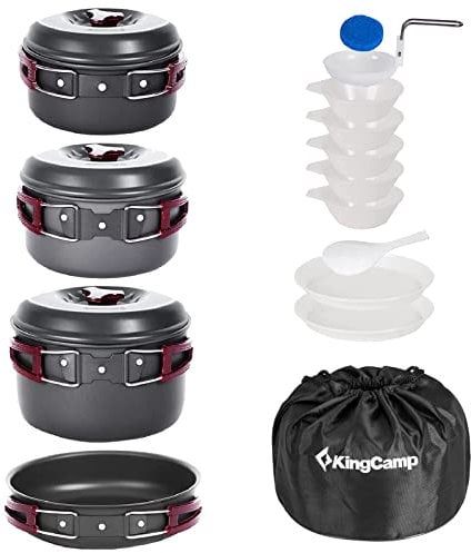 KingCamp 17/8 Pcs Camping Cookware Mess Kit, Nonstick Lightweight Backpacking Cooking Set, Outdoor Cook Gear for Family Hiking, Picnic with Pot, Frying Pan, Bowls, Plates, Spoon