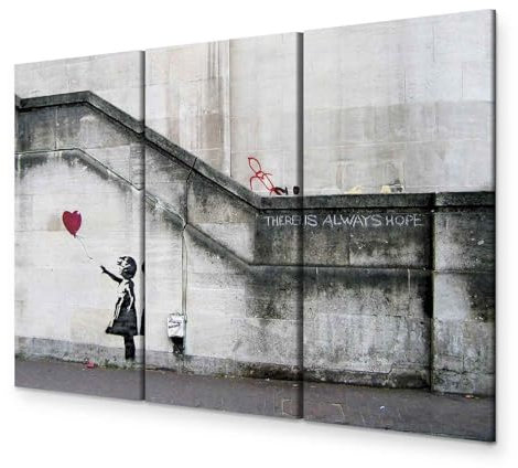B&D XXL - Wandbilder XXL Banksy Girl with red Balloon 135x90 cm Vlies Leinwandbild 3 Teilig Kunstdruck modern Wandbilder XXL Wanddekoration Design Wand Bild - There is Always Hope