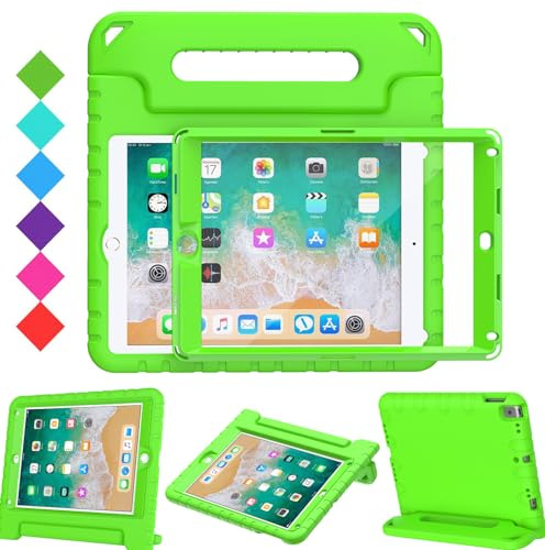 Surom Case for iPad 6th/5th Gen 9.7 2018/2017, Air 2/Pro9.7, Green | Built-in Screen Protector, Shockproof Lightweight Convertible Handle Protective Cover, Stable Stand