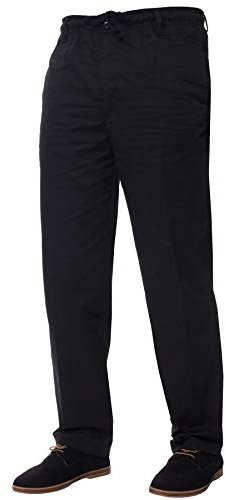 BRAND KRUZE Mens Rugby Trousers Black Smart Elasticated Waist Plain Pants with Drawstrings 38W / 31L