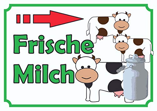 HB-Druck Verkaufsschild Schild Frische Milch mit Pfeil nach rechts A5 Rückseite selbstklebend