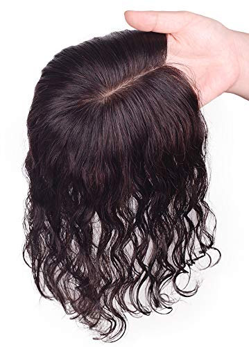 Curly Echthaar Clip In Toppers 12,7 x 15,2 cm Seide Basis Top Haarteile für Frauen zum Verdecken von dünnem Haar