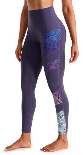 Women's High Waisted Gym Leggings - Workout Running Sports Printed Leggings Yoga Pants Womens with Pockets - Purple - XXL