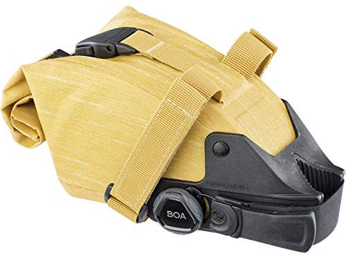 EVOC SEAT PACK BOA Satteltasche Fahrradtasche für zusätzlichen Stauraum (Größe: S, 1L Stauraum, BOA FIT SYSTEM, leicht anzubringen, wasserfest, anpassbares Volumen, flexibler Verschluss), Lehm Gelb