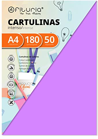 OFITURIA Pack 50 Cartulinas Color Lila Tamaño A4 180g
