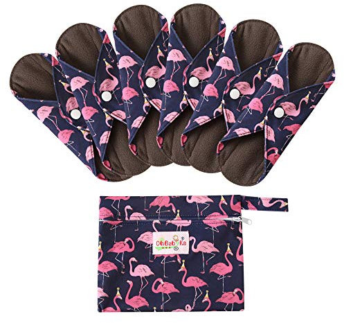 7 Stück/Set Waschbare/Wiederverwendbare Slipeinlagen mit Holzkohle Absorbency Menstruation-Pads Waschbare Stoffbinden, Wiederverwendbare Binden (Mittel- 25cm /10 inch, Navy blau)