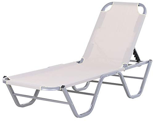Outsunny Bain de Soleil transat Chaise Longue Design Contemporain Dossier inclinable Multi-Positions Aluminium textilène dim. 163L x 58,5I x 91H cm Crème