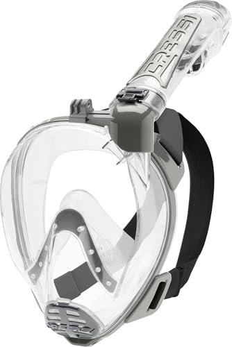 Cressi Duke Action Full Face Mask Máscara Facial Completa con Boquilla Seca y Montaje de Leva de acción, Unisex-Adult, Transparente/Plata, M/L