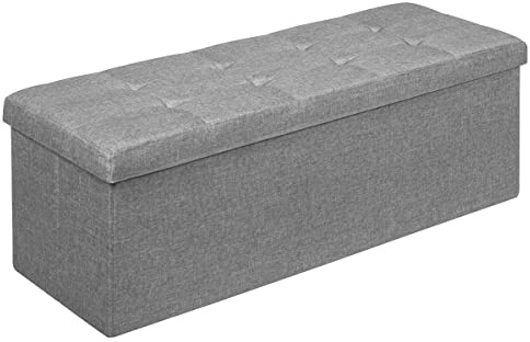 COSTWAY 80L/120L Folding Storage Ottoman, Oxford Fabric Footstool Bench Toy Box Chest with Lid, Home Living Room Hallway Bed End Stool, 160kg/300kg Weight Capacity (110 x 38 x 38cm, Light Grey)