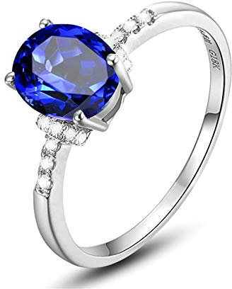 Gualiy 18Karat Ring Damen, Tansanit Ring Weissgold 4-Prong mit Blau Tansanit und Diamant 3 Carat Echt Schmuck Ring Größe 53 (16.9)
