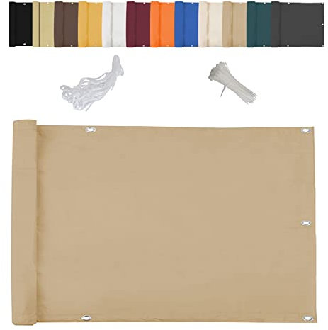 Linmssd Brise Vue pour Balcon Appartement, Paravent Couverture, Résistant aux déchirures, Intempéries, Non-tissé Opaque,œillets en Aluminium, pour balcons et clôtures - Couleur Sable 110x350cm