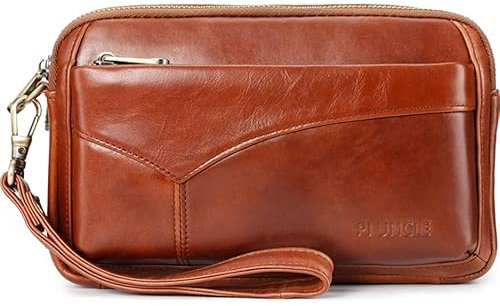 varbeder Pochette da uomo in pelle con scomparti per carte di credito, Marrone, With Card Slots