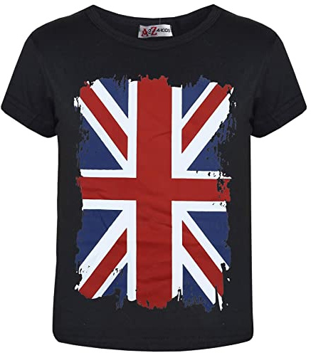 Kids Union Jack T Shirt Boys Girls British Flag Football Support Top | Lightweight Cotton Garment Everyday Outfit Festival Celebration Style