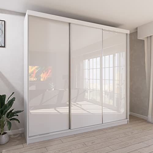 Marlux-Meble Dreitüriger Kleiderschrank 278 cm breit mit Schwebe & Schiebetüren Eckkleiderschrank Garderobenschrank Schlafzimmerschrank Dielenschrank Systemschrank Hochglanz Schrank