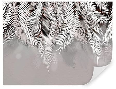 Carta da parati jungle, tropicali, fotomurali premium 260x180 cm, stile 3D giungla, tropici, palme, foglie, alberi, pietra, carta da parati 3d per camera letto, soggiorno, grigio u48556v4