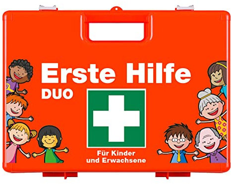 ERSTEHILFESHOP Erste-Hilfe-Koffer DUO Kinder + Erwachsene, orange, 43 x 15 x 33,5 cm, gefüllt, Art.-Nr. 609629 | Verbandskasten | Notfallkoffer | Erste Hilfe Kasten