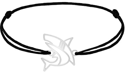 Fauna Tier-Armband, Hai, Farbe Gold oder Silber, mit Kette oder schwarzer Kordel, für Damen, Herren oder Kinder, robust und verstellbar, hergestellt in Frankreich