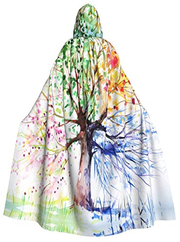 OGNOT Schöner Vier Jahreszeiten Baum Unisex Kapuzenumhang Halloween Weihnachten Umhang Kostüm Party Umhang Cosplay Kostüm Hexenkostüm